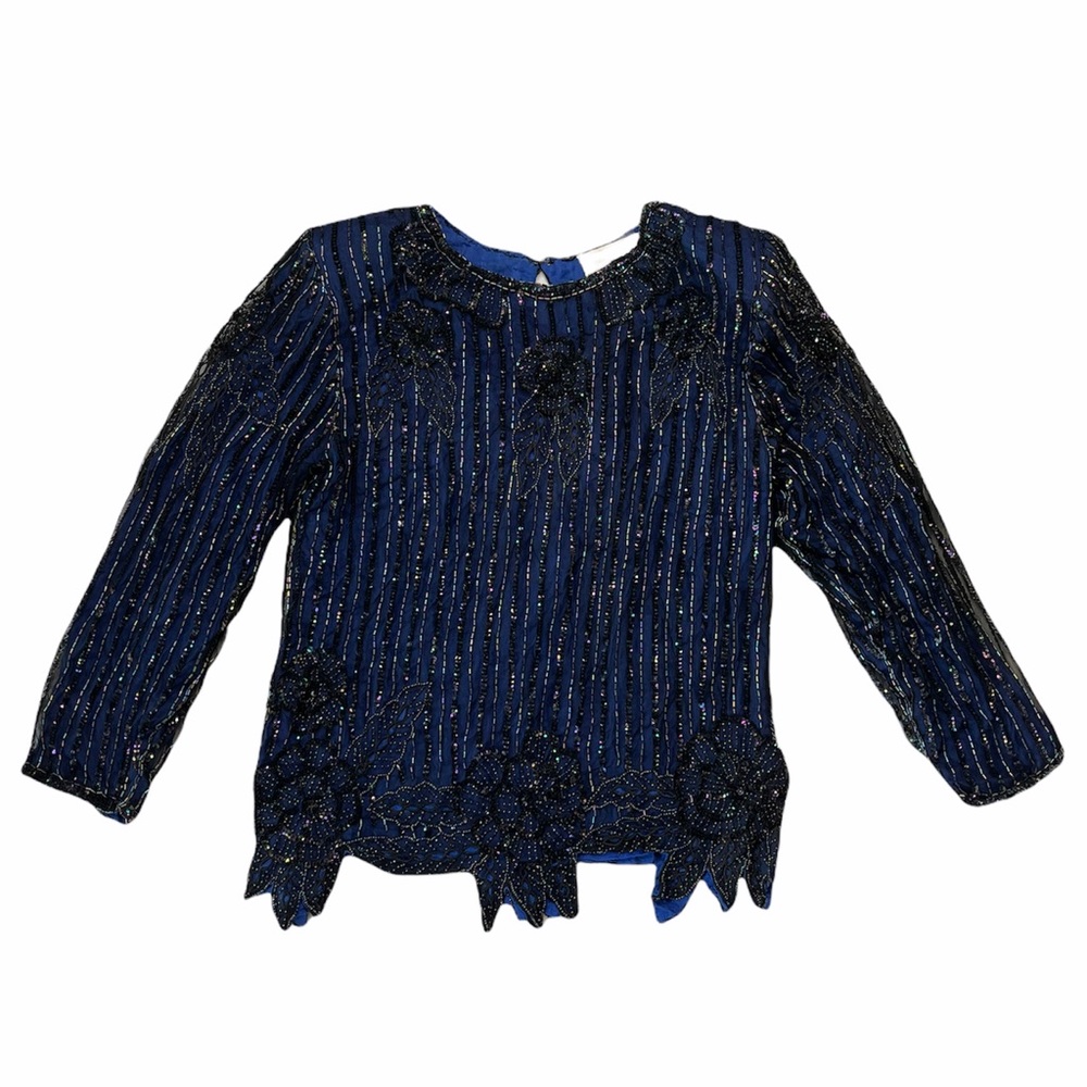 Cache | Blue Fully Beaded Sequin Embellished Top - image 2